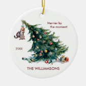 Leuke Kerstboom Dangling Kat Foto Keramisch Ornament (Voorkant)