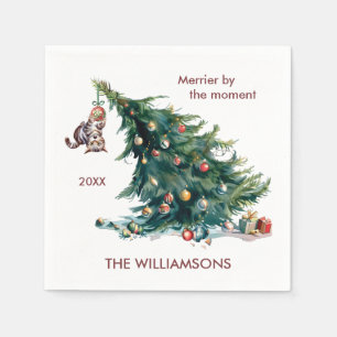 Leuke Kerstboom Dangling Kat Foto Servet