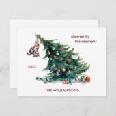 Leuke Kerstboom Dangling Kat Personaliseren Feestdagenkaart (Voorkant / Achterkant)