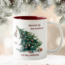 Leuke Kerstboom Dangling Kat Personaliseren Tweekleurige Koffiemok