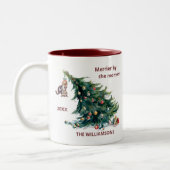 Leuke Kerstboom Dangling Kat Personaliseren Tweekleurige Koffiemok (Links)