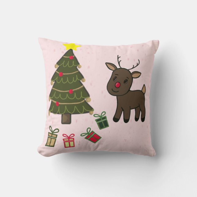 Leuke kerstboom en rendierkussen  kussen (Voorkant)