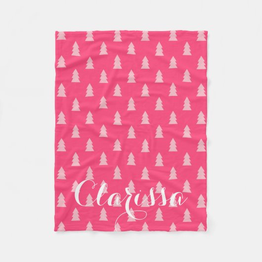 Leuke kerstboom patroon pastel en heet roze fleece deken (Voorkant)