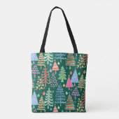 Leuke Kerstboom Rood Roze Blauw op Groen Patroon Tote Bag (Achterkant)