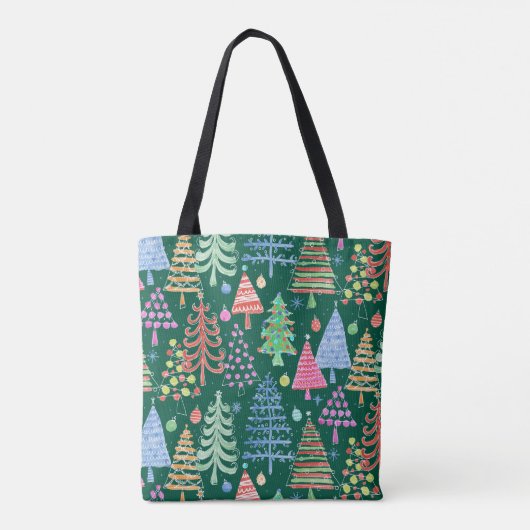 Leuke Kerstboom Rood Roze Blauw op Groen Patroon Tote Bag (Achterkant)