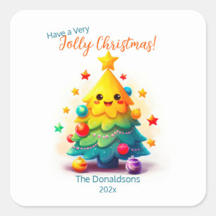Leuke kerstboom vierkante sticker