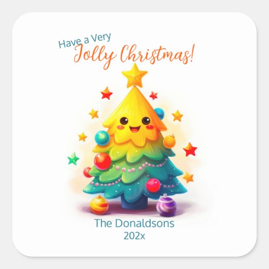 Leuke kerstboom vierkante sticker (Voorkant)