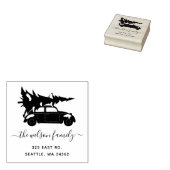Leuke kerstboom vintage auto retour adres rubberstempel (Gestempeld)