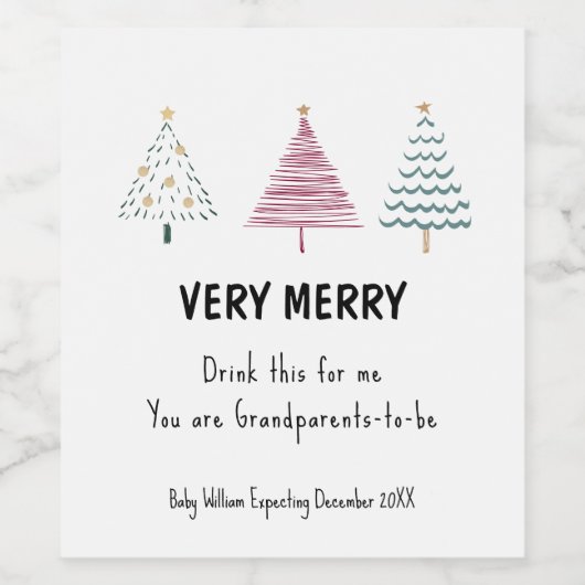 Leuke kerstboom zwangerschap aankondiging ouders wijn etiket (Enkel label)