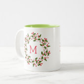 Leuke Kerstkrans Rood & Groen Tweekleurige Koffiemok (Voorkant links)
