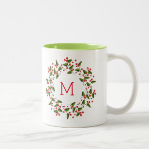 Leuke Kerstkrans Rood & Groen Tweekleurige Koffiemok