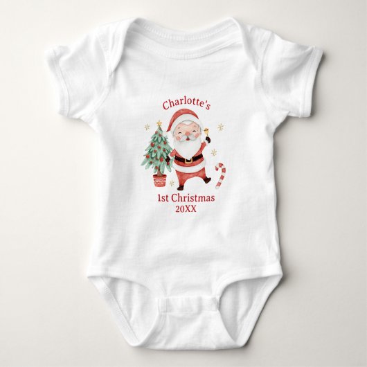 Leuke Kerstman Boom Snoep Eerste Eerste Kerstmis Romper (Voorkant)