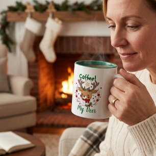 Leuke Kerstman Bruin & Groen ''Mijn Hert''  Tweekleurige Koffiemok