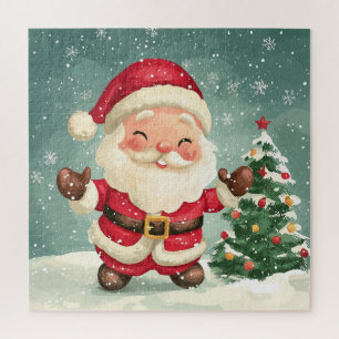 Leuke Kerstman cartoon op sneeuw in de winter Legpuzzel