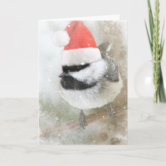 Leuke Kerstman Chickadee Feestdagen Kaart (Voorkant)