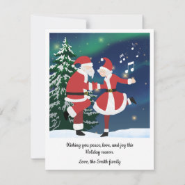 Leuke kerstman en mevrouw Claus dansen kerstkaart