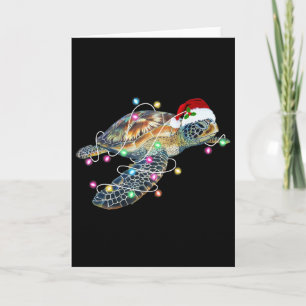 Leuke kerstman hoed zeeschildpad kerstlichten fami kaart