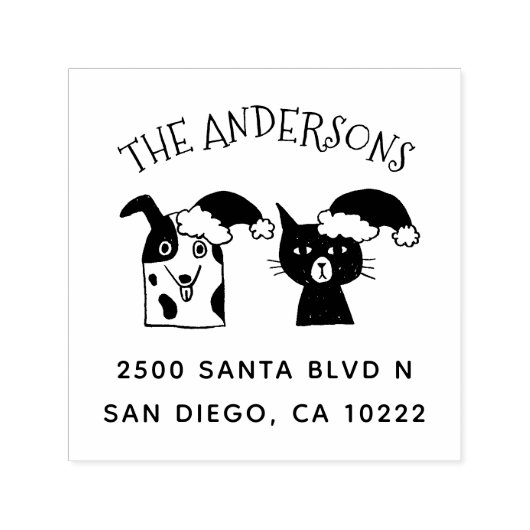 Leuke kerstman hond en kat kerst retour adres  zelfinktende stempel (Design)