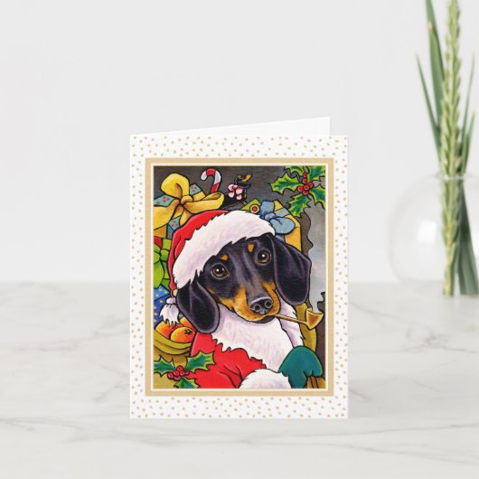 Leuke Kerstman Hond Teckel Feestdagen Kaart (Voorkant)