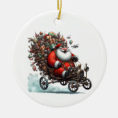 Leuke Kerstman in een oude Go Kart Gepersonaliseer Keramisch Ornament (Voorkant)