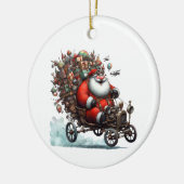 Leuke Kerstman in een oude Go Kart Gepersonaliseer Keramisch Ornament (Links)