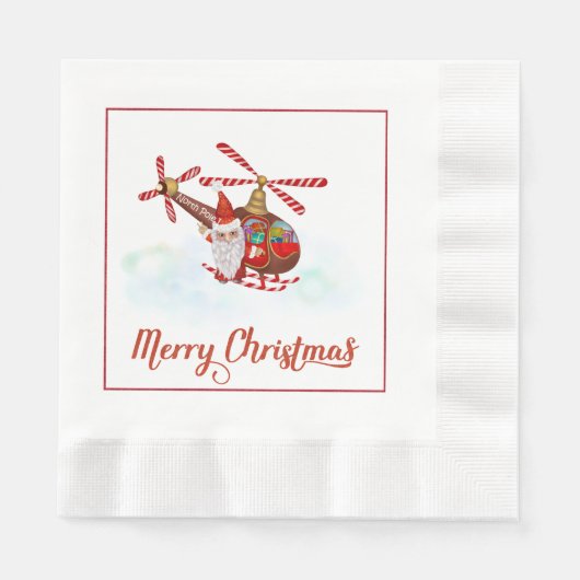 Leuke Kerstman in Helikopter Kerst Papier Napk Servet (Voorkant)