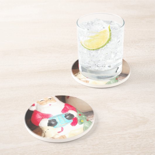  Leuke Kerstman met Snow Art Print Zandsteen Onderzetter (Zijkant)