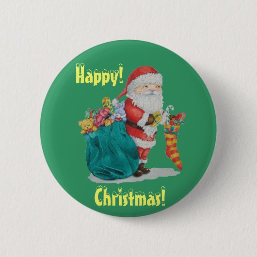 Leuke kerstman met zak speelgoed voor Kerstmis Ronde Button 5,7 Cm (Voorkant)