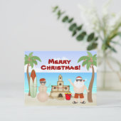 Leuke Kerstman op het strand Tropische Kerstmis Feestdagenkaart (Staand voorkant)