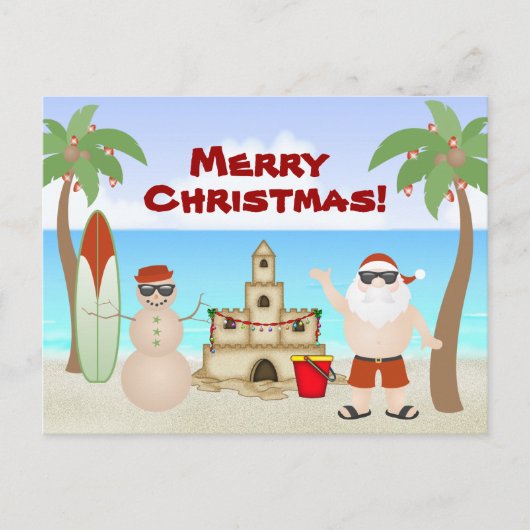 Leuke Kerstman op het strand Tropische Kerstmis Feestdagenkaart (Voorkant)