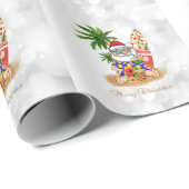 Leuke kerstman,palmboom,strand bokeh cadeaupapier (Rol Hoek)