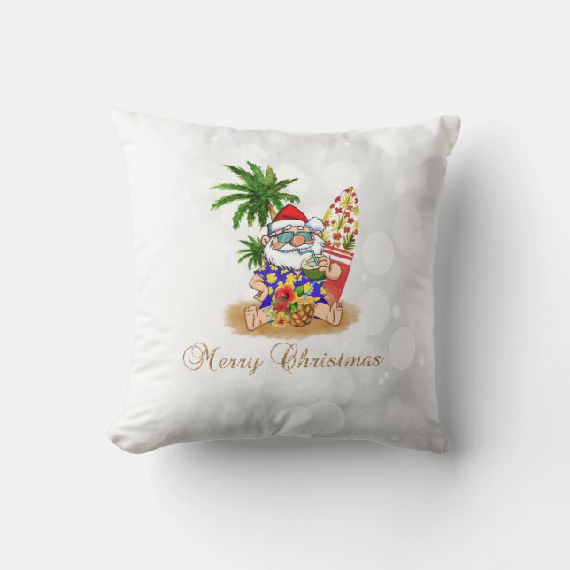 Leuke kerstman,palmboom,strand bokeh  kussen (Voorkant)