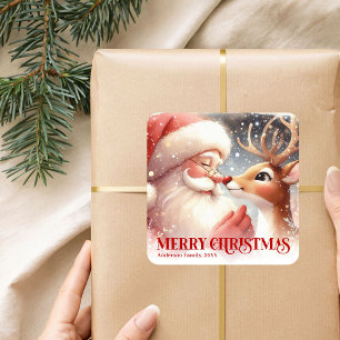 Leuke Kerstman Rudolph Persoonlijke Kerst Kinderen Vierkante Sticker