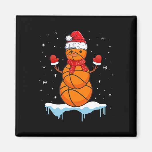 Leuke Kerstmis Basketbal Santa Snowman Magneet (Voorkant)