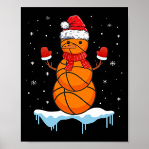 Leuke Kerstmis Basketbal Santa Snowman Poster