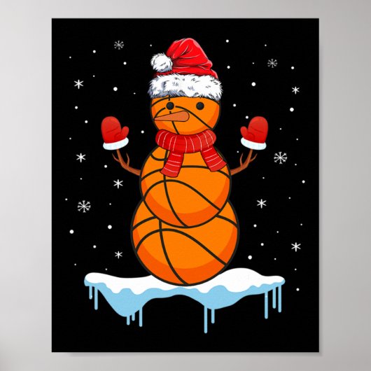 Leuke Kerstmis Basketbal Santa Snowman Poster (Voorkant)