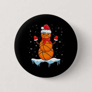 Leuke Kerstmis Basketbal Santa Snowman Ronde Button 5,7 Cm