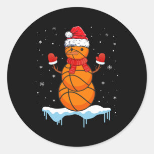 Leuke Kerstmis Basketbal Santa Snowman Ronde Sticker