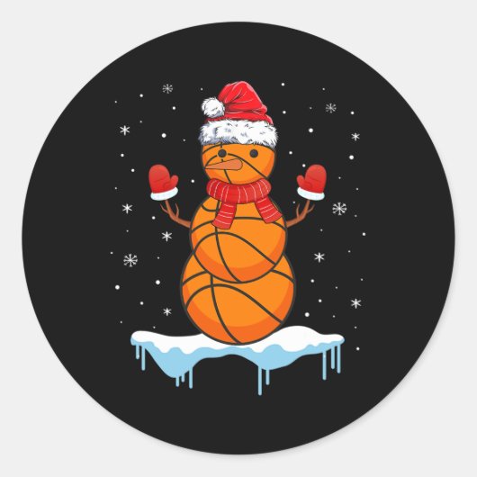 Leuke Kerstmis Basketbal Santa Snowman Ronde Sticker (Voorkant)
