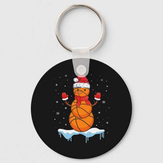 Leuke Kerstmis Basketbal Santa Snowman Sleutelhanger (Voorkant)