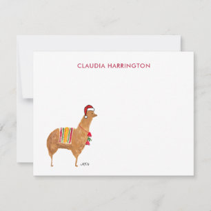 Leuke Kerstmis Handgetekende Alpaca Plat Notitieka Notitiekaartje
