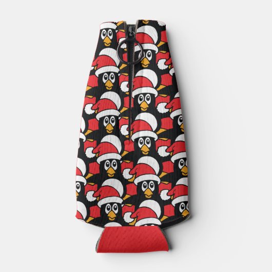 Leuke Kerstmis Pinguïns Patroon rood Flesjeskoeler (Achterkant)