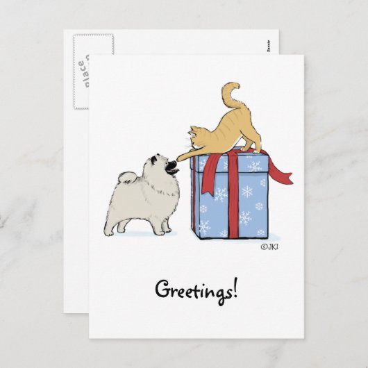 Leuke Kerstmis van het Puppy Keeshond en van het Feestdagenkaart (Voorkant / Achterkant)