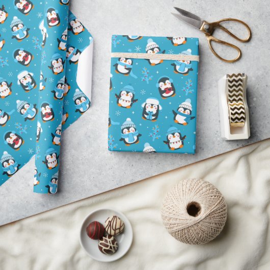 Leuke Kerstmis Winter Pinguïns Cadeaupapier (Crafts)