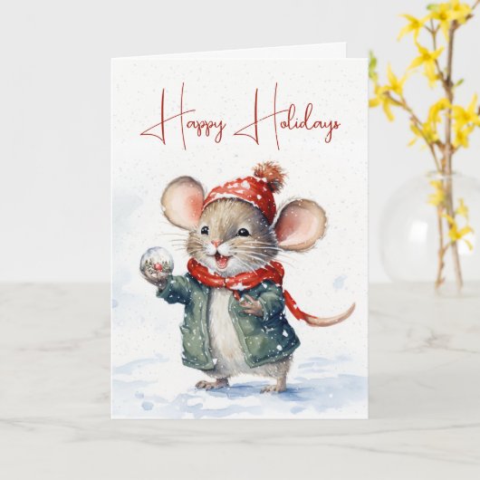 Leuke kerstmuis met sneeuw Wereldbol Kaart (Gele Bloem)