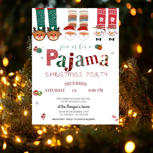 Leuke kerstpyjama-feestje kaart