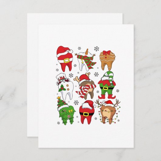 Leuke Kersttandheelkundige Tand Karakter Fun Vakan Notitiekaartje (Voorkant / Achterkant)