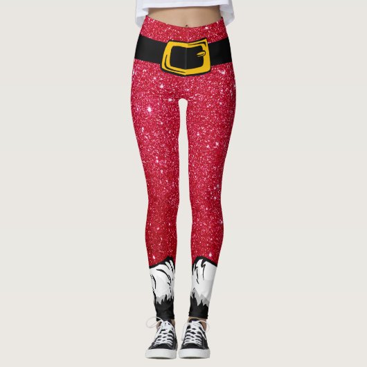 Leuke Kerstvakantie Rode Glitter Santa Pants Leggings (Voorkant)