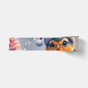Leuke kerstvogel zittend op een tak grosgrain lint