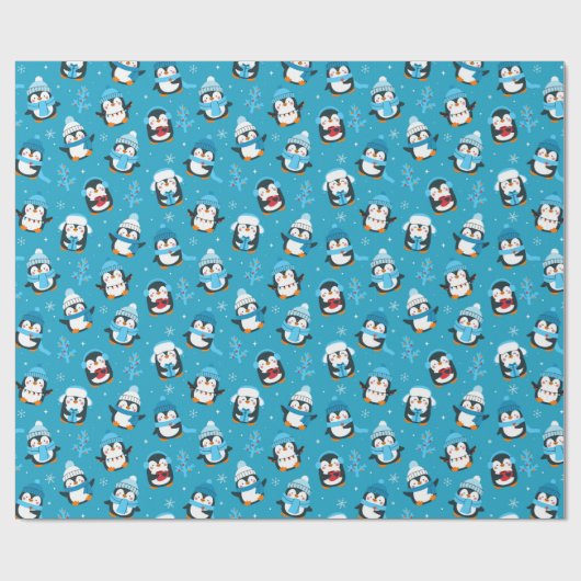 Leuke kerstwinterpinguïns cadeaupapier (Vlak)